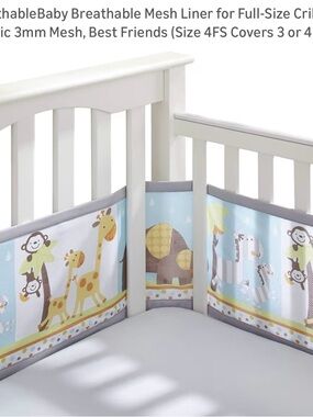 Breathable Mesh Crib Liner in Light Blue Safari Print - Best Friends